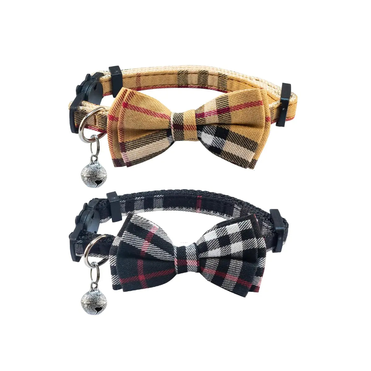 SuperBuddy Cat Collars Breakaway with Cute Bow Bell - 2 Pack Kitten Collar Plaid Cat Collar with Removable Bowtie Cat Collar for Cats Kittens…