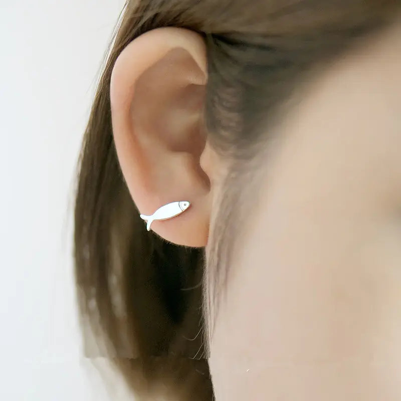 Cat Fish Stud Earrings - Silver Accessories for Cat Lovers