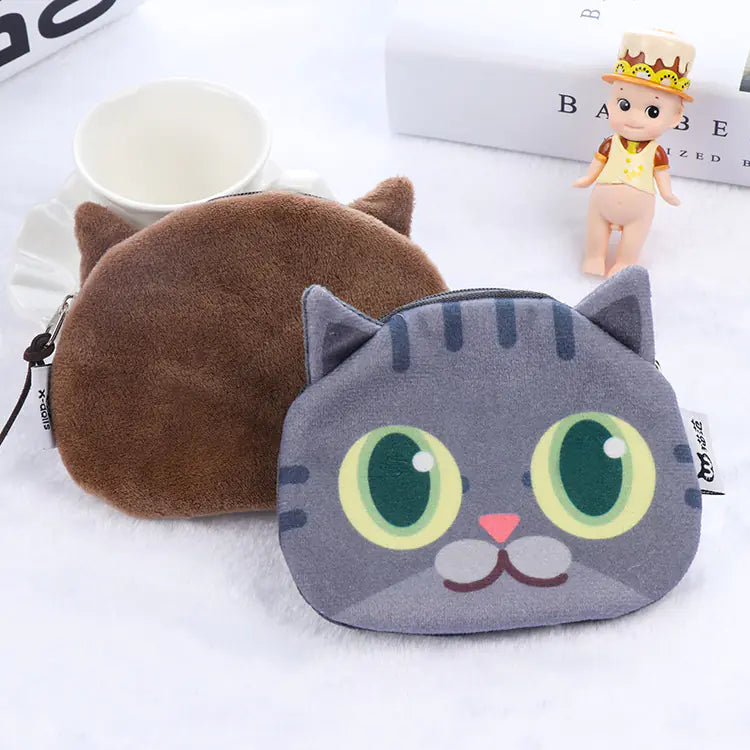 3D Cat Face Mini Wallet - Cute Fabric Coin Purse