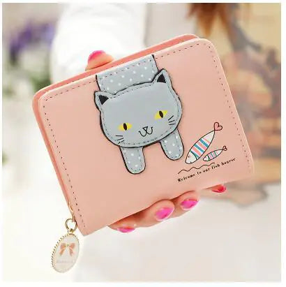 Compact Cat Zipper Wallet - Multi-Function Design