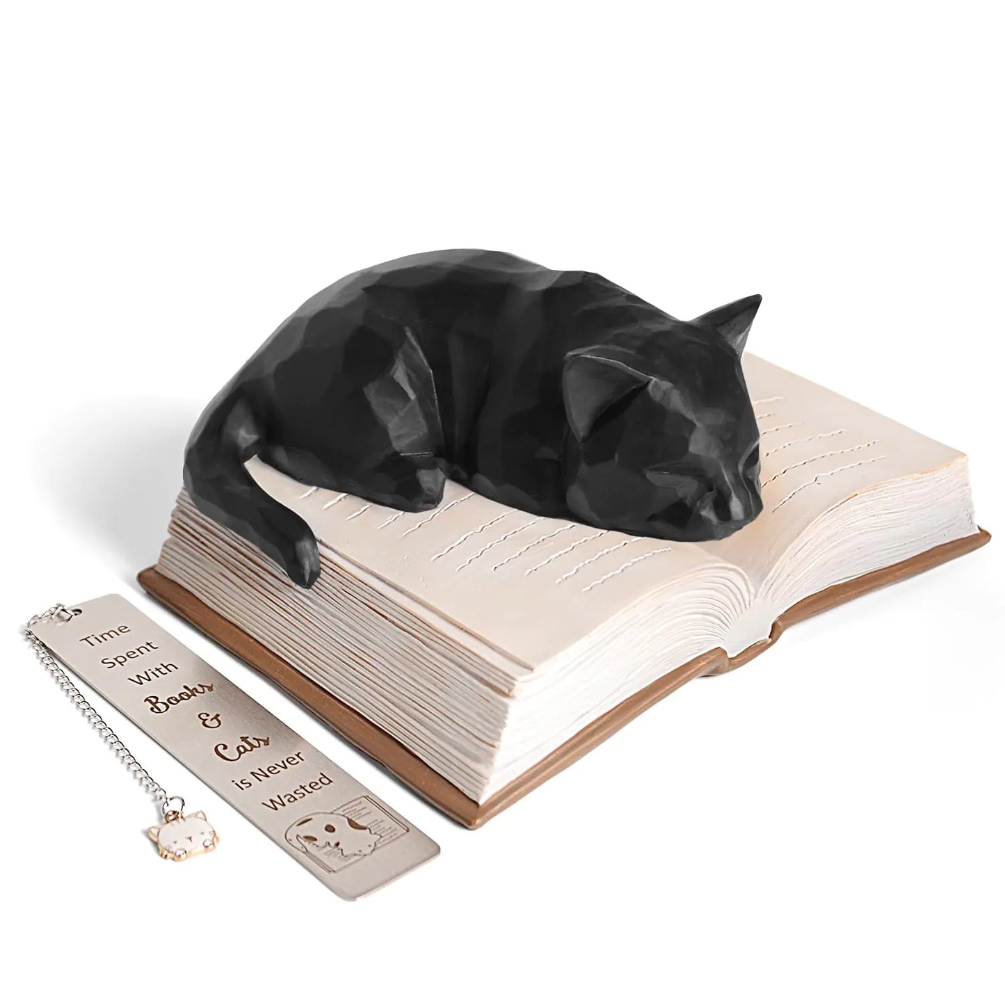 Vofstand Cat Lover Book Lover Gifts Black Cat Book Figurines Cat Decor Gifts for Cat Lovers Book Lovers Women Cat Mom Gifts Cat Memorial Gift Sculpted Hand-Painted Resin Statues