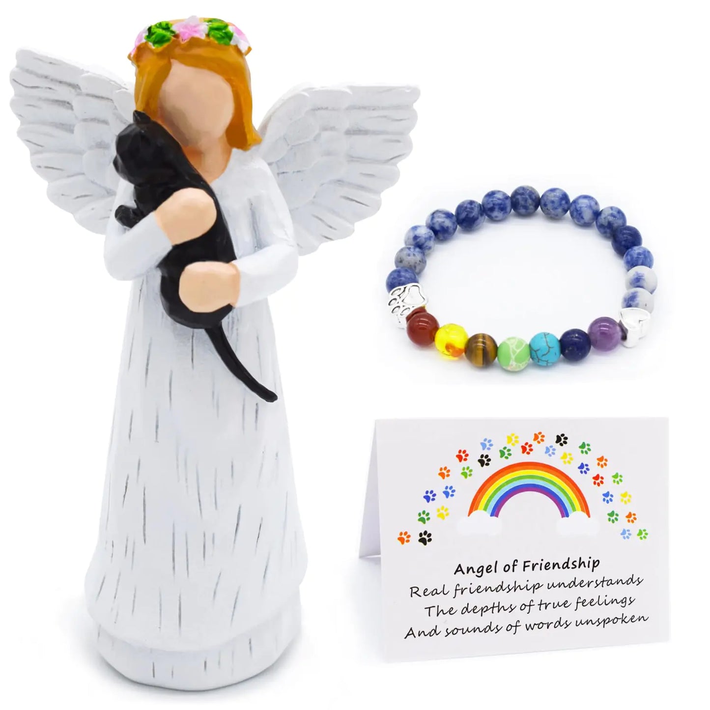 Anrkets Cat Memorial Gifts Pet Sympathy Gift Loss of Cat Sympathy Gifts for Cat Mom Passed Away Cat Gifts Angel Figurines Cat Remembrance Gift with 7 Chakra Pet Memorial Rainbow Bridge Bracelet