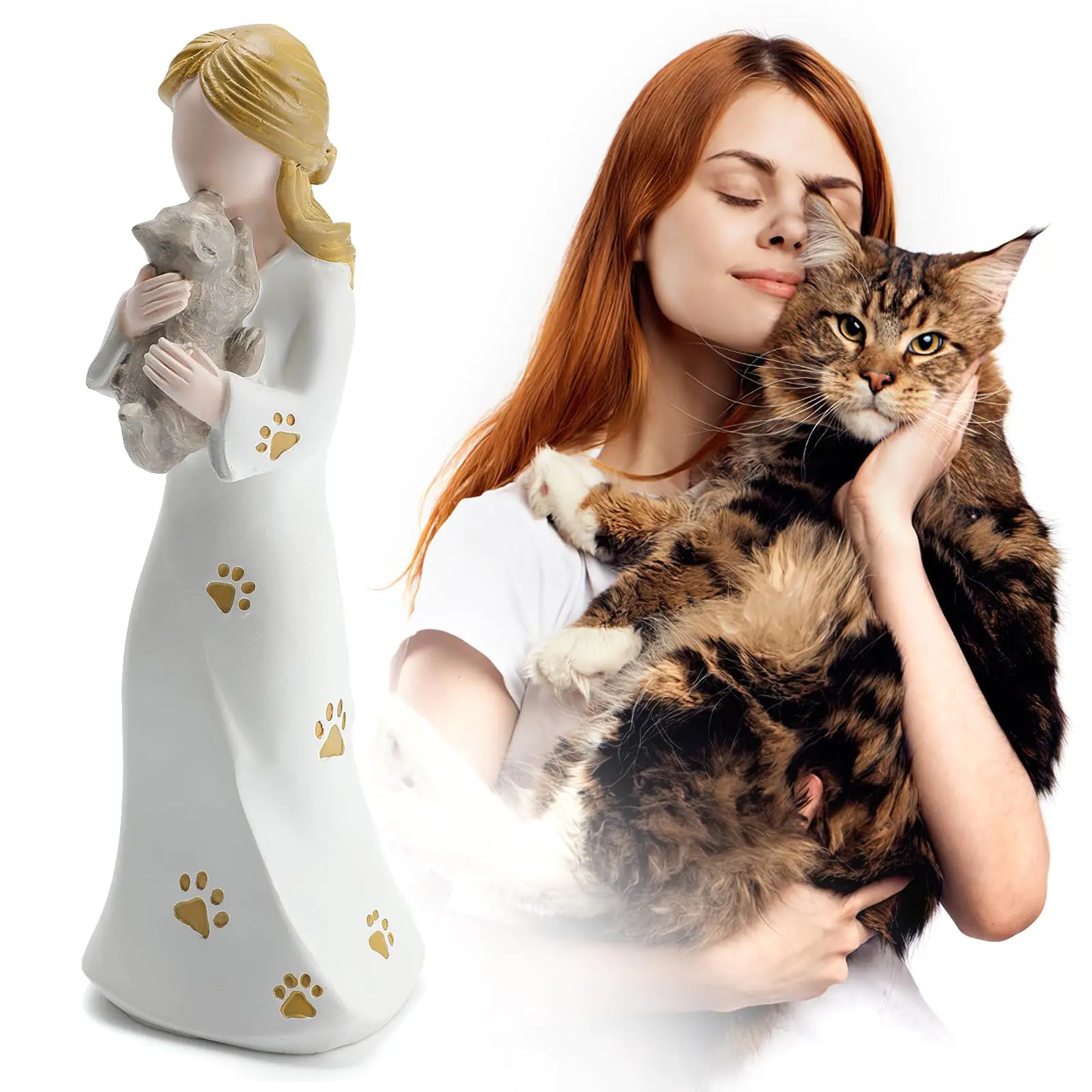 INLOMEM Cat Memorial Gifts Cat Memorial Gifts for Loss of Cat Pet Cat Remembrance Gifts Cat Loss Sympathy Gift Collectible Hand-Painted Cat Angel Figurine Statue for Cat Lovers (White)
