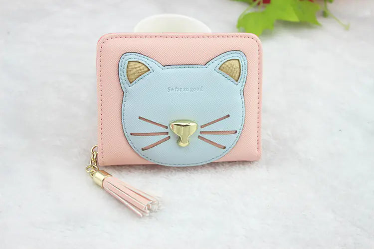 Cute Cartoon Cat Tassel Zipper Wallet for Students