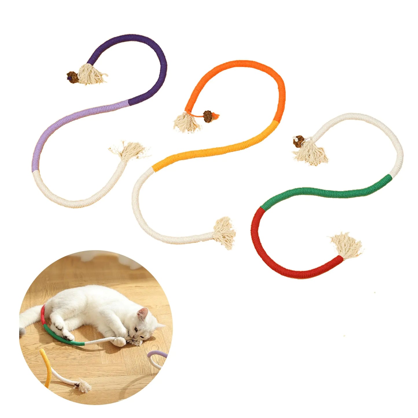 Lanyihome Cat Bite Rope Toys with silvervine Fruit Ball Cat Chew Toys Teeth Cleaning Cat Toys for Bored Adult Indoor Cats Good for Cats Kittens Kitty Interactive and self Play 3 Pack
