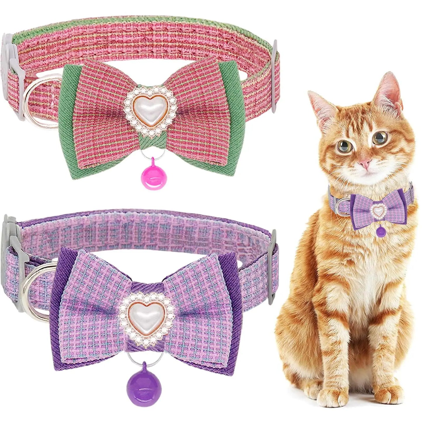 Cat Collar MUZIEBA Breakaway Cat Collars with Bells Kitten Collar Accessories for Female Male Cat Indoor Cat Collar para Gatos Adjustable Cat Necessities (Pink + Purple)