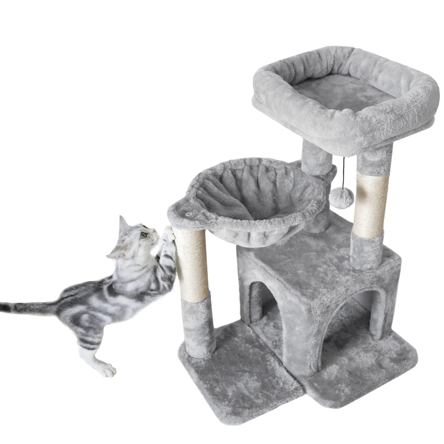 Pesofer Cat Tree Small Cat Tower with Sisal Scratching Post and Hammock Light Gray