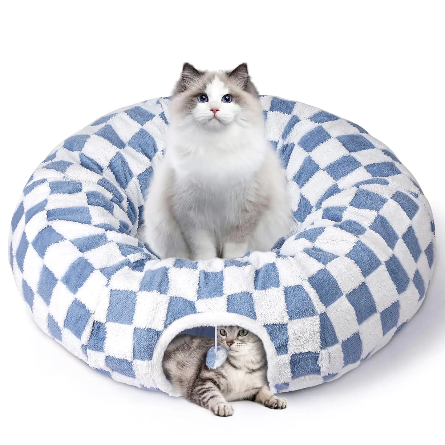 Cat Tunnel Bed Cat Cave for Cats Indoor Maansfy Large Peekaboo Cat Cave Donut Tunnel Interactive Cat Toy Multifunctional Round Pet Play Tunnel Tube for Kitten Medium Large Cat - Blue