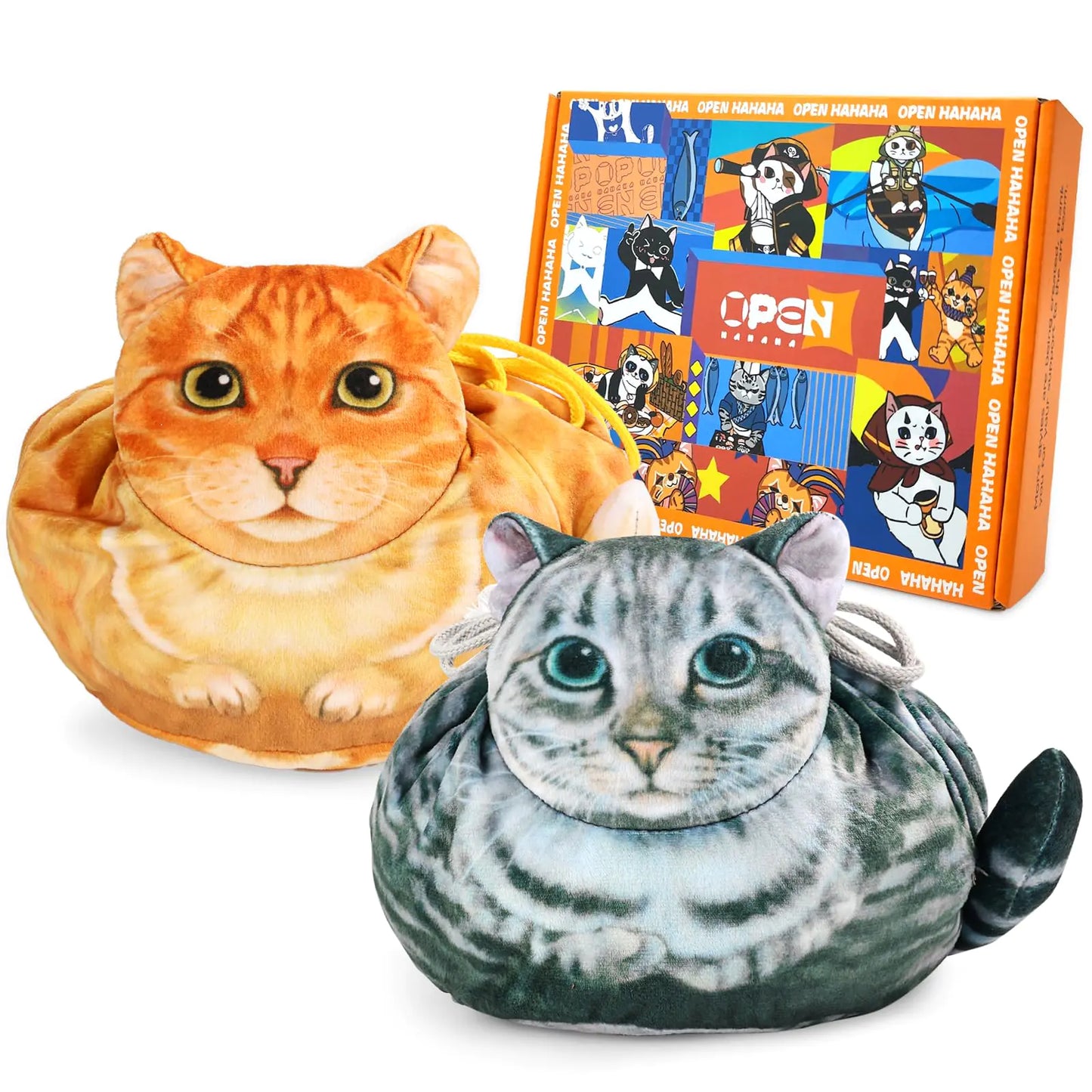 Openhahaha Drawstring Makeup Bag Cat Makeup Bag Travel Makeup Organizer Cosmetic Pouch Bag Cat Gift for Women Lay Flat Makeup Bag Gifts for Cat Lovers((2-Pack))