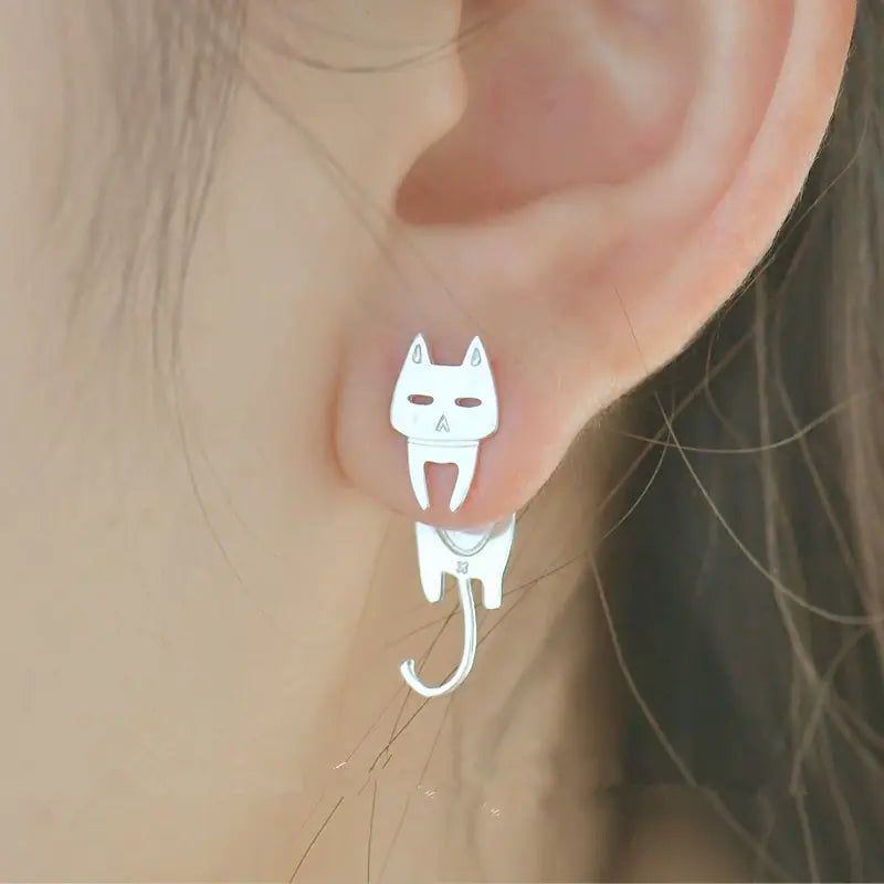 Cat Fish Stud Earrings - Silver Accessories for Cat Lovers