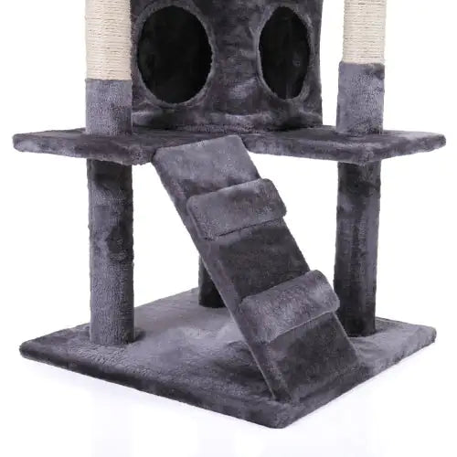 Cat Tree Cat Tower With Catching Ball, Plush Mat, Ladder And Indoor Cat Apartment, Gray
