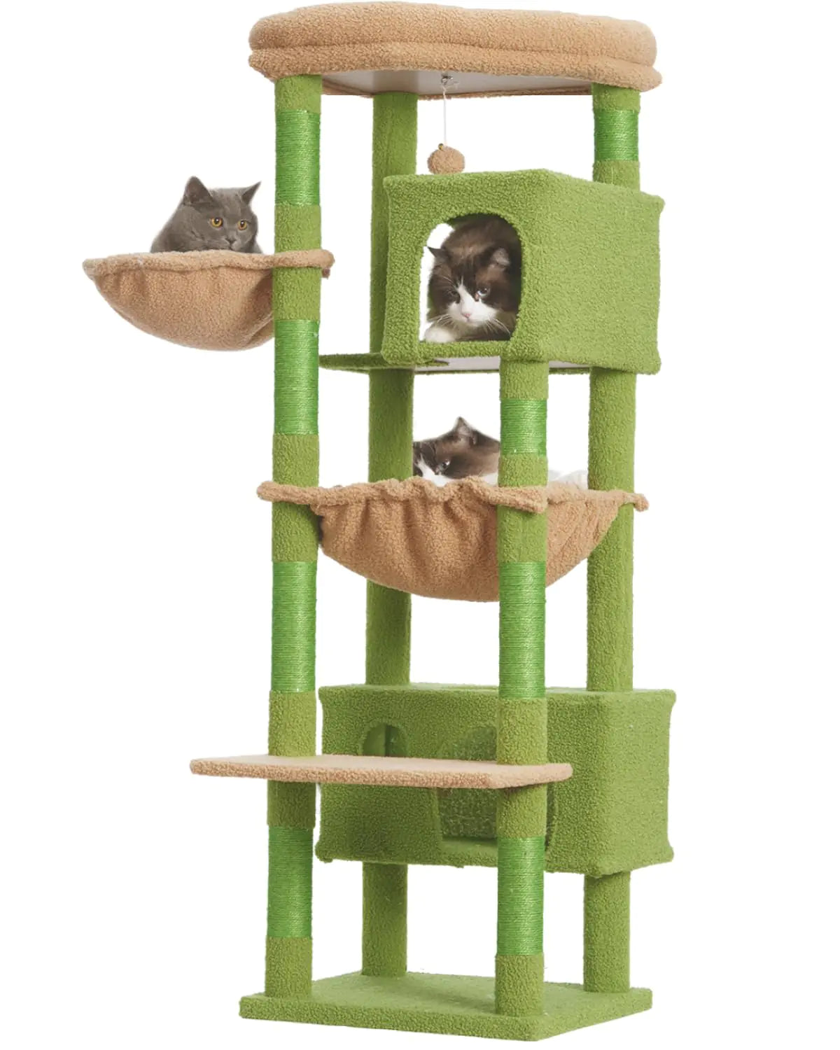 Gitelsnour Cat Tree for Indoor Cats Large Adult 60.2 Cat Tower with Large Platforms Cat condo Cat Tree Tower with 8 Cat Scratching Posts Cat Hammock Green and Brown GCT030-MGY