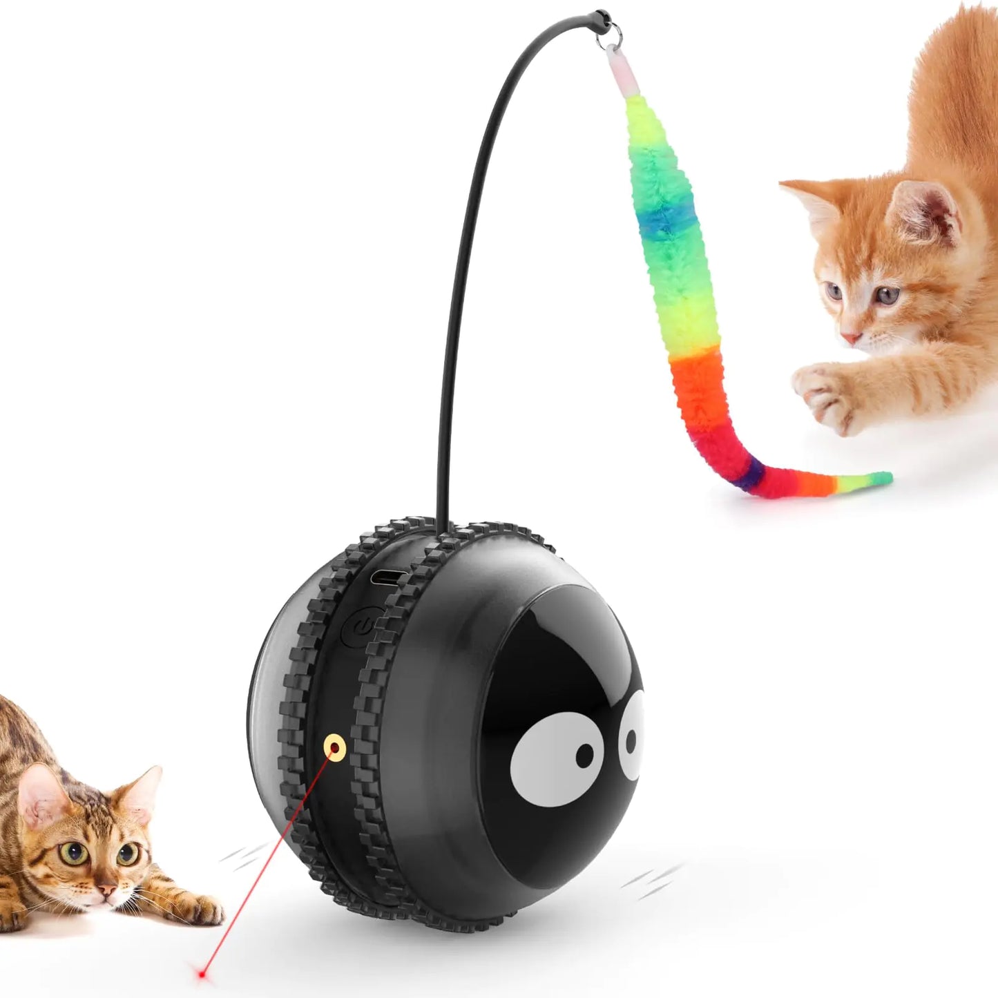 AIPERRO Cat Toys for Indoor Cats Innovative Interactive Cat Toy Ball with Bird Chirping USB Rechargeable Automatic Exercise Rolling Cat Toy for Bored Indoor Adult Cats Kittens Black
