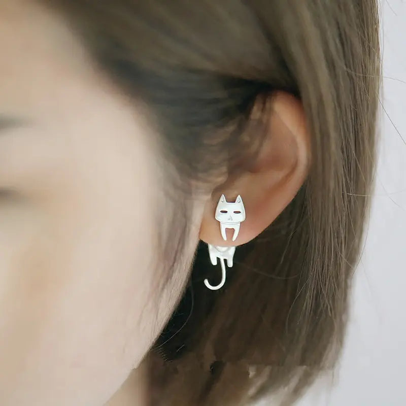 Cat Fish Stud Earrings - Silver Accessories for Cat Lovers