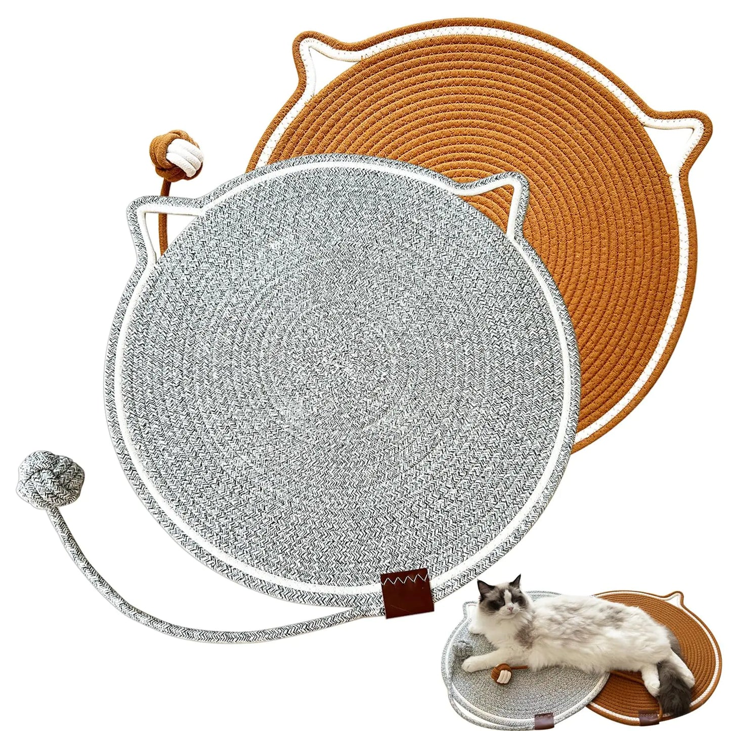 CoveCozy Cat Scratching Mat Natural Cotton Rope Cat Scratching Pad Large Size Cat Bed Cat Scratching Pad with Cat Toy (2 Packs 19.6)