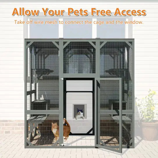 Outdoor Cat House Wooden Catio Enclosure Cover  Large Cat Cage With Jump Platforms And Condos