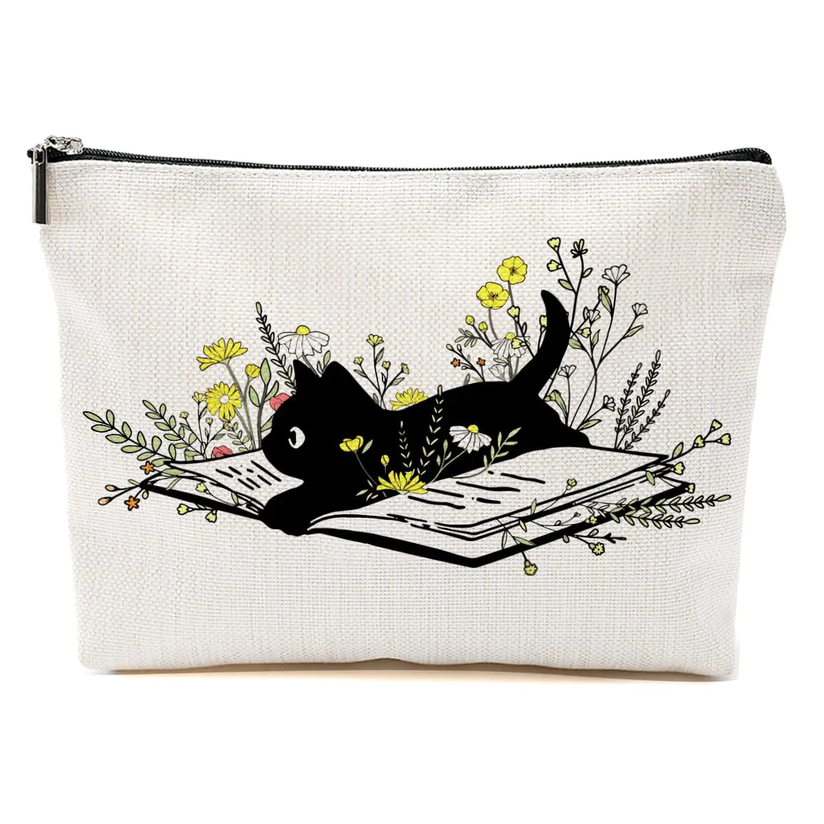Cat Gifts for Women Book Lovers Gifts Cat Makeup Bag Cat Lover Gifts for Women Cat Owner Wife Cat Mom Gifts Floral Cosmetic Bag Book Gifts Toiletry Bag Christmas Thanksgiving Birthday Gifts