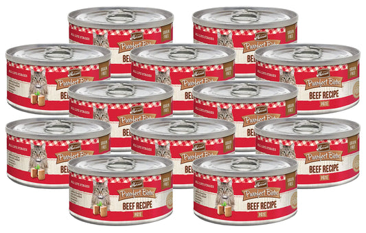 Merrick Purrfect Bistro Canned Wet Cat Food Beef Recipe Pâté Grain Free Natural Cat Food with Added Vitamins & Minerals for All Life Stages 3 OZ Can (Pack of 12)