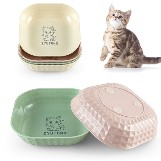6-Pack Cat Food Bowls Whisker Fatigue Cat Dishes for Food Cute Cat Bowl with Non-Slip Feet 5.5" Flat Kitten Bowls for Wet Food Small Cat Plates for Indoor Cats