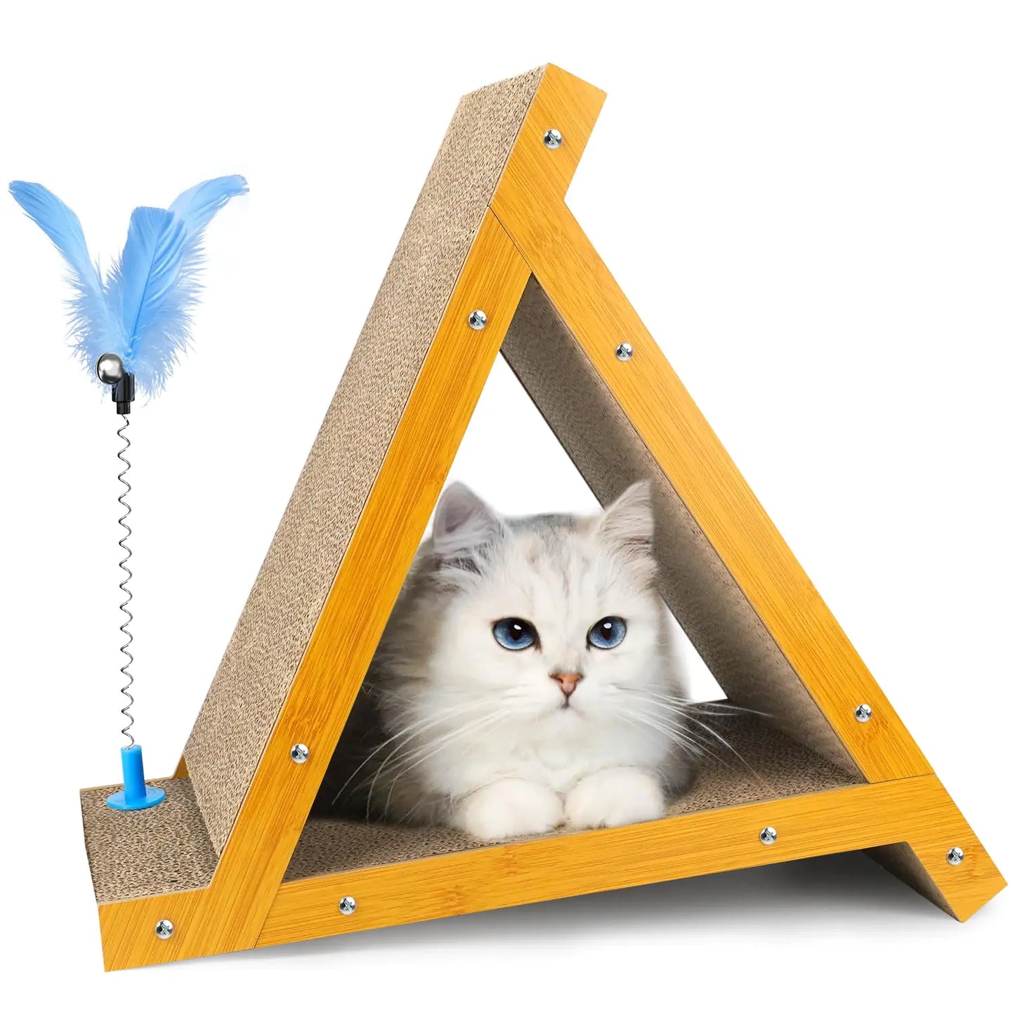 Cat Scratcher Enjoynest Cat Scratching Post Triangle Cat Scratching Board Sturdy Cat Toys for Indoor Cats 6 Sides Available Replaceable Cardboard Durable Cat Scratch with Cat Wand & Catnip
