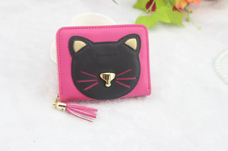 Cute Cartoon Cat Tassel Zipper Wallet for Students