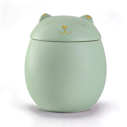 MEETPET Cat Urn Dog Urn Sized 3.2x2.9 and 4.9x4.25. A Smiley-Cat Pet Urn with a Memoria Card.Cat Urns for Ashes for Your Pet (12 cu/in Green)