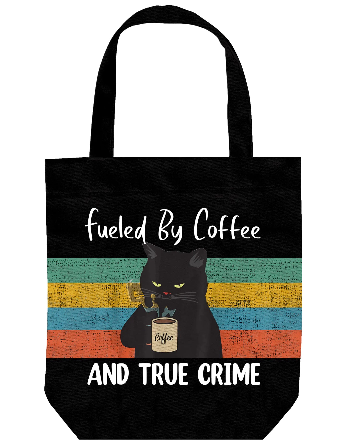 Funny Tote Bag - Black Cat Bag - Cute Cat Stuff - Black Cat Gifts for Cat Lovers Women - Cat Mom Gifts - Birthday Bags for Cat Lady Gifts - Book Tote - Large Reusable Cat Gift Bags (Black Coffee Cat)