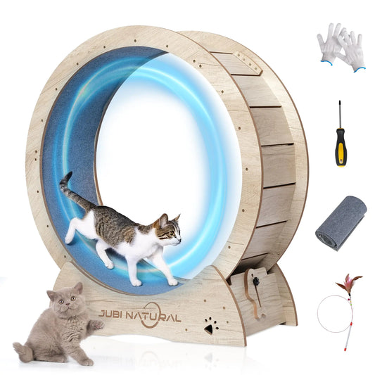 JubiNatural Cat Exercise Wheel 33.9" Cat Running Wheel for Indoor Cats with Quiet Carpeted Runway Cat Treadmill Wheel with Locking Mechanism Cat Exercise Wheel - Cats Weight Loss and Health