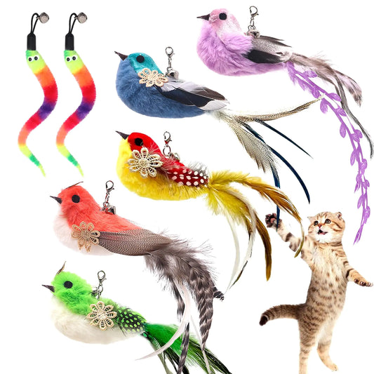 FUNCREVITY Cat Feather Toys Replacement Cat Toy Wand Refills Flying Bird Cat Toy Interactive Cat Toys for Indoor Cats Cat Wand Attachments (7 Pack)
