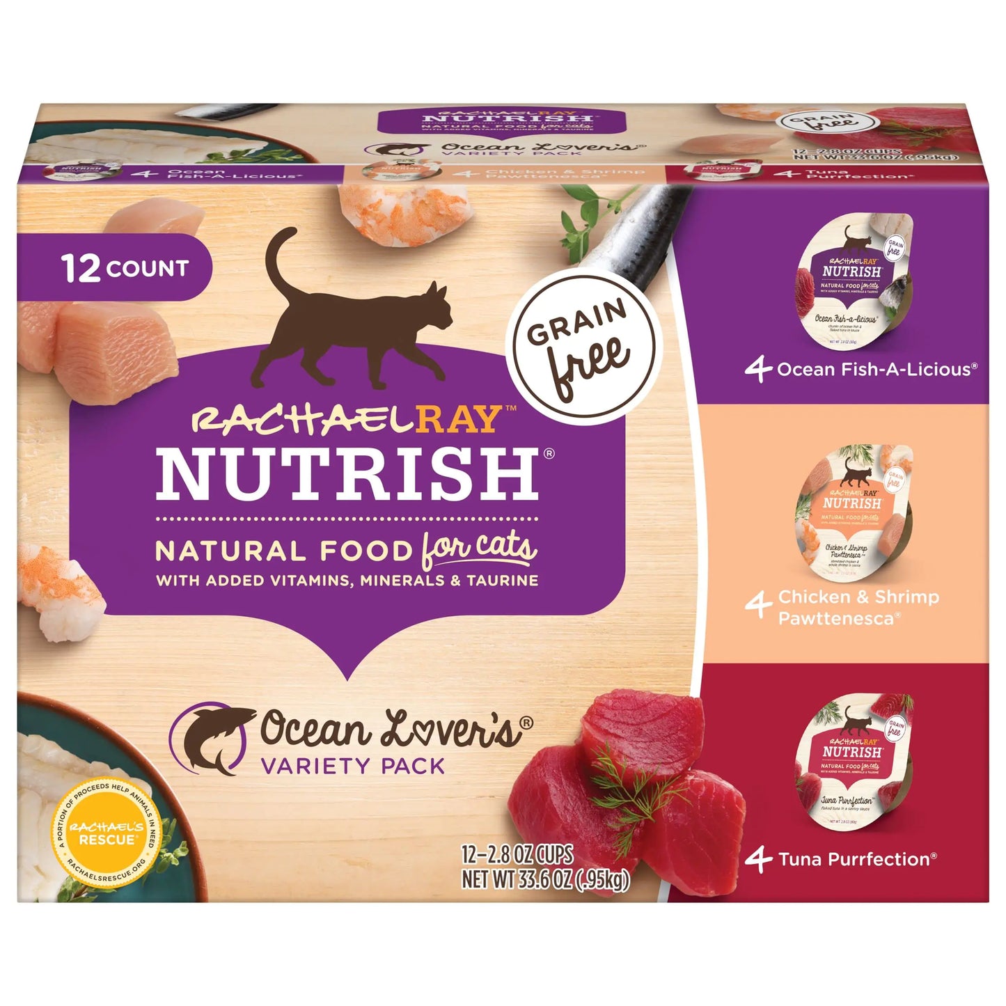 Nutrish Rachael Ray Natural Wet Cat Food with Added Vitamins Minerals & Taurine Ocean Lovers Variety Pack 2.8 Ounce Cup (Pack of 12) Grain Free