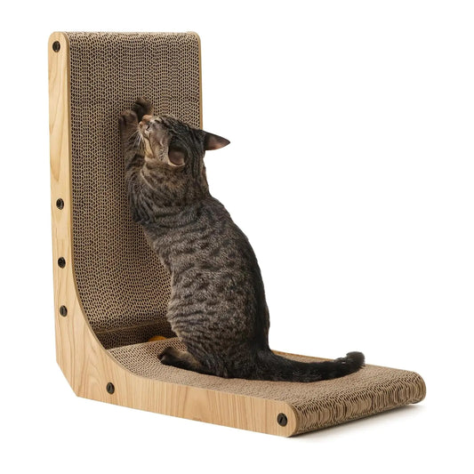 FUKUMARU Cat Scratcher 18.7 Inch L Shape Cat Scratch Pad Wall Mounted Cat Scratching Cardboard with Ball Toy for Indoor Cats