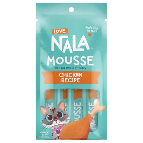 LOVE NALA - Natural Lickable Cat Squeeze Up TreatTopper - Chicken Mousse - Wet Food Cat Puree - Grain Free Fiber Blend Minerals Vitamins - 4 Pack 2 oz.