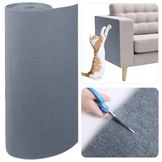 Vefhby Cat Scratching Mat 78.7"x15.8" Trimmable Cat Scratch Carpet with Self-AdhesiveCarpet Mat Replacement for Cat Tree Cat Wall Shelves DIY Couch Furniture Protector (Grey)