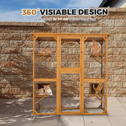 Outdoor Cat Enclosure With Roof 72 Inch High Cat Cabin Large Cat Cage