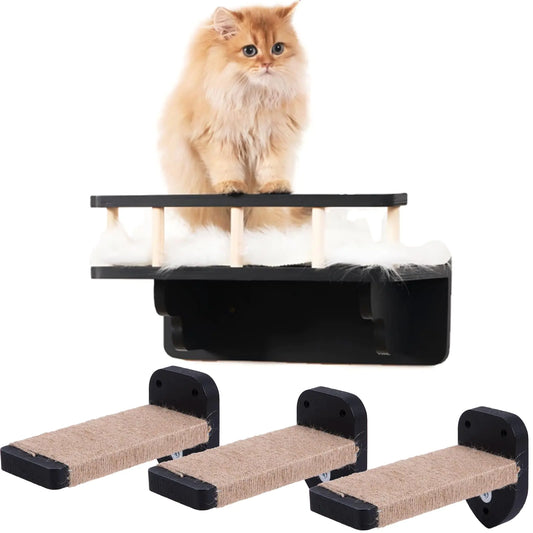 COOLEX Cat Wall Shelf with 3 Cat Wall StepsCat Wall Shelves with Plush CoverdCat Climbing Shelf for Indoor CatCat Wall Furniture Cat Shelf for Wall (Black)