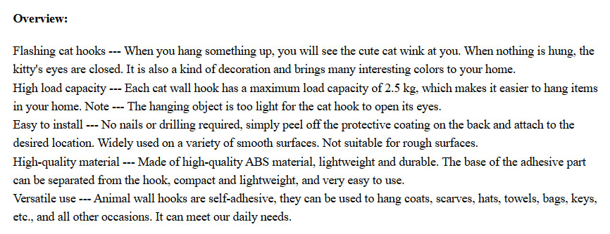 Cat Coat Hook Wall Mounted Decoration