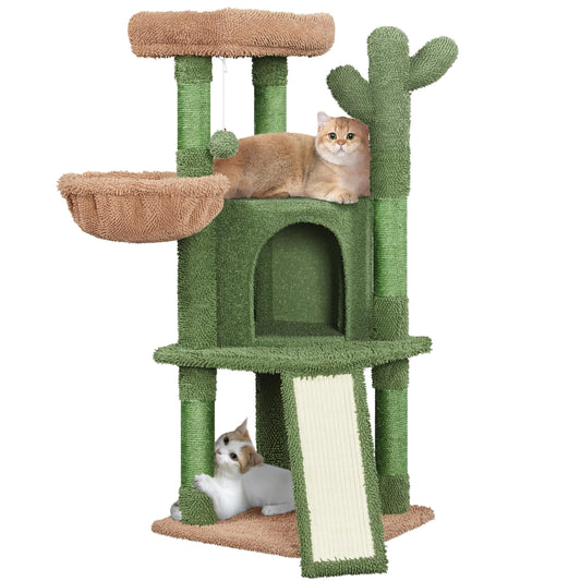 Topeakmart 42″ H Cactus Cat Tree Cute Cat Tower w/Scratching Posts Indoor Cat Furniture Cat Activity Center Play House w/Platform Condo Basket & Hanging Ball