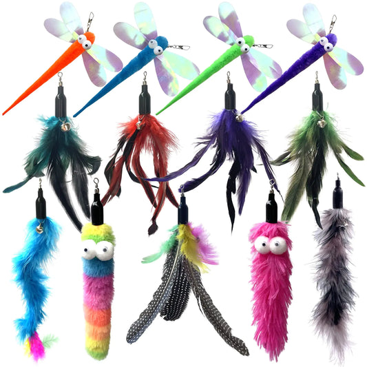 Cat Worm Toy Refills Cats Teaser Toys Wand Replacement Cat Wand Attachments 13Pcs Cat Worms and Dragonfly RefillCat Wand Toy Assorted Teaser Refills with Bell (13Pcs)