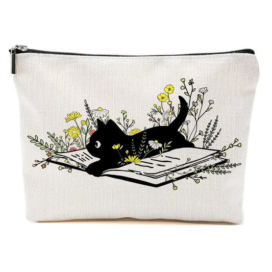 Cat Gifts for Women Book Lovers Gifts Cat Makeup Bag Cat Lover Gifts for Women Cat Owner Wife Cat Mom Gifts Floral Cosmetic Bag Book Gifts Toiletry Bag Christmas Thanksgiving Birthday Gifts