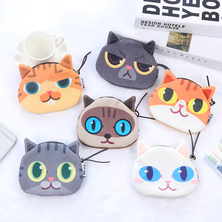 3D Cat Face Mini Wallet - Cute Fabric Coin Purse