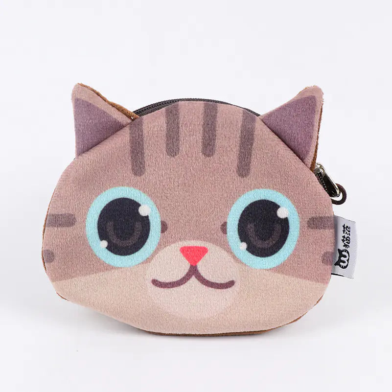 3D Cat Face Mini Wallet - Cute Fabric Coin Purse