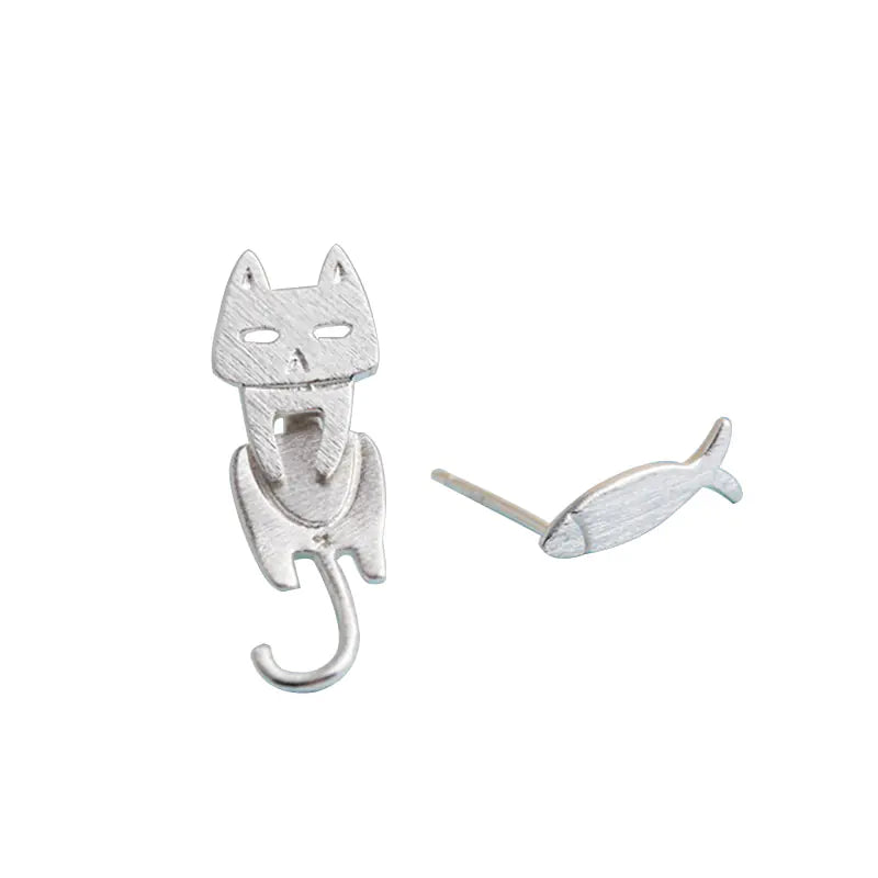 Cat Fish Stud Earrings - Silver Accessories for Cat Lovers