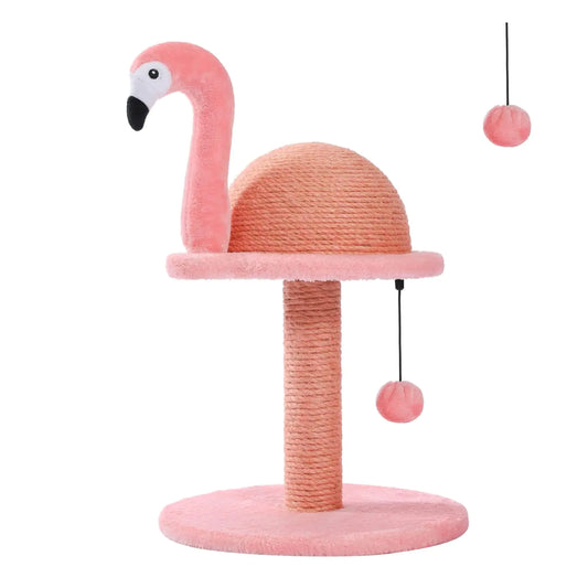 PETEPELA Cat Scratching Post Pink Cat Scratcher Tree Flamingos Natural Sisal Cat Scratch Post with Interactive Toy Ball and Extra Replacement Sisal Scratching Pole for Kittens and Small CatsPink