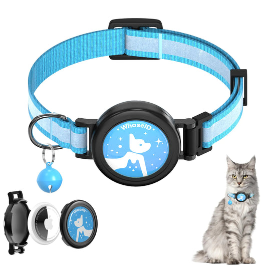 Airtag Cat Collar with Bells Reflective Cat Collar Breakaway Collar for Kitten Air Tag Cat Collar Airtag Holder 0.4 inchs Wide Adjustable Pet Collar with Bell for Girl Boy Cats (Blue)