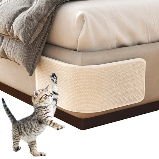 Cat Scratching Pad Natural Sisal Cat Scratcher Mat Sofa Bed Protector Scratch Pad Couch Side Cover Easy Installation Heavy Duty Thicken Cat Scratching Pad with Pins(Beige-Long)