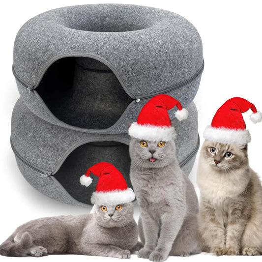 2 Pack Cat Donut Tunnel Cat Tunnel Bed for Indoor Cats Cave Bed Scratch Resistant Donut Cat Bed. (Grey 20 Inch 2 Pack)