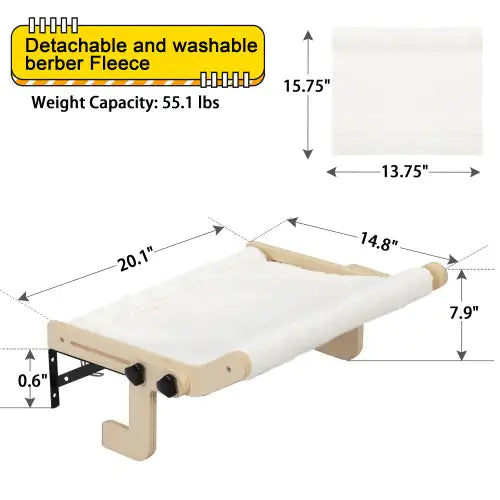 Cat Indoor Cat Window Perch, Plush Cat Hammock, Window Seat Bed Frame No Drilling, No Suction Cups, Wood