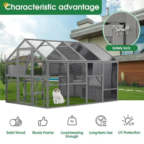 Luxury Cat Cage Outdoor Wooden Cat Fence Patio Large Cat Running House