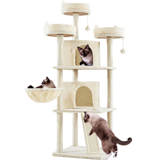 Yaheetech Cat Tree Cat Tower Multilevel Cat Condo with Sisal Scratching Post as Indoor Cats Play House Beige