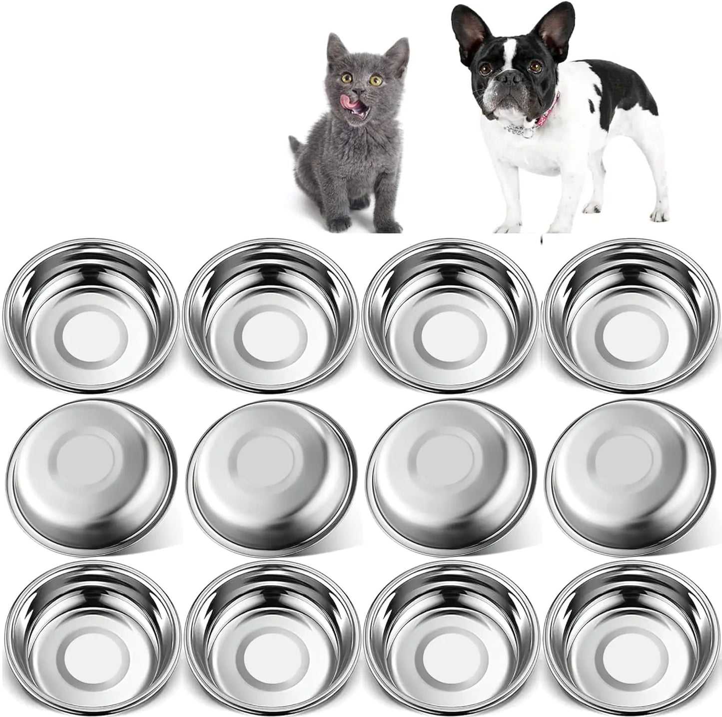 Arespark Stainless Steel Cat Bowls 12 PCS 5.5 Inch Metal Cat Bowls Replacement Elevated Food Water Bowls for Indoor Kitten Whisker Fatigue Relief Shallow Food Metal Dish for Stray Cats